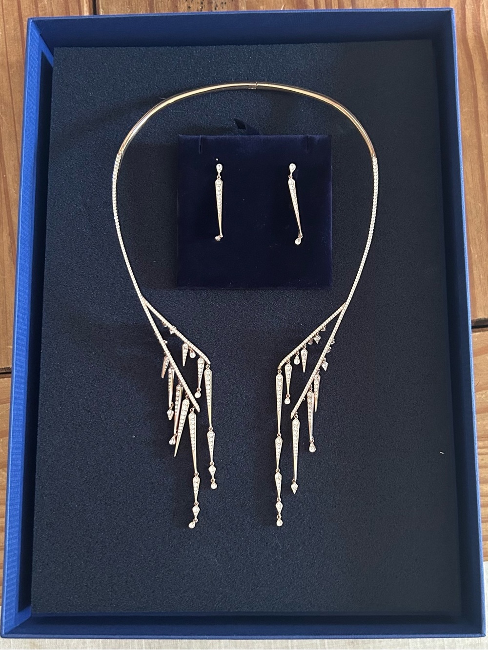 Swarovski Flame Open Necklace Set 5232160 Rose Gold Crystal Statement NIB